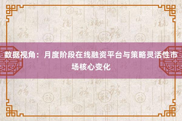 数据视角：月度阶段在线融资平台与策略灵活性市场核心变化