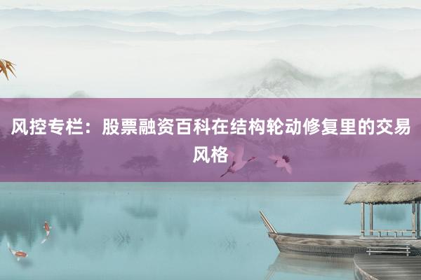 风控专栏：股票融资百科在结构轮动修复里的交易风格