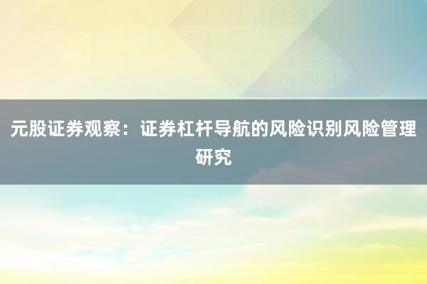 元股证券观察：证券杠杆导航的风险识别风险管理研究