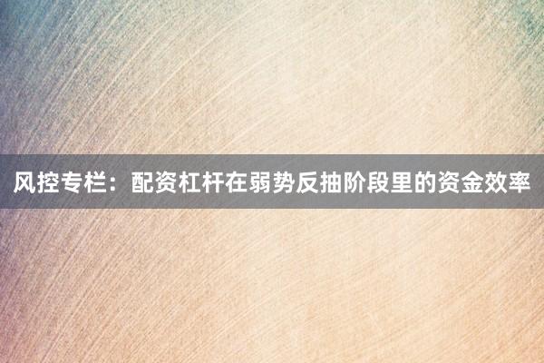 风控专栏：配资杠杆在弱势反抽阶段里的资金效率