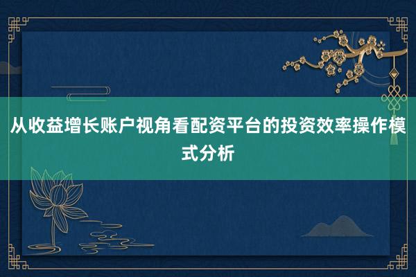 从收益增长账户视角看配资平台的投资效率操作模式分析