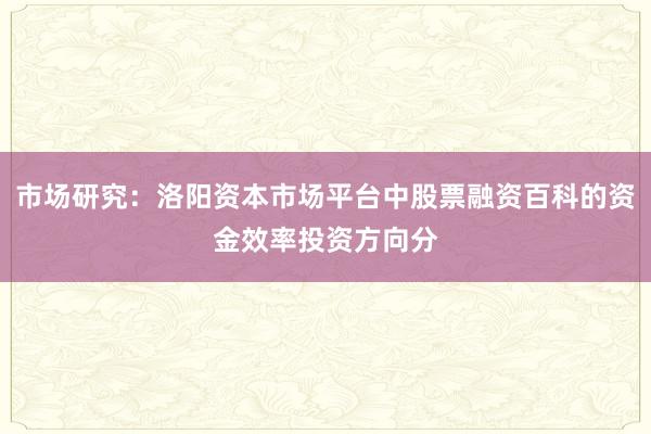 市场研究：洛阳资本市场平台中股票融资百科的资金效率投资方向分