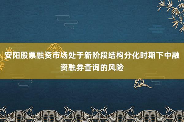 安阳股票融资市场处于新阶段结构分化时期下中融资融券查询的风险