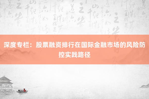 深度专栏：股票融资排行在国际金融市场的风险防控实践路径