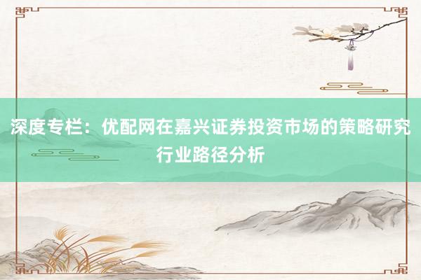 深度专栏：优配网在嘉兴证券投资市场的策略研究行业路径分析
