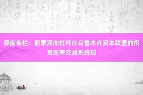 深度专栏：股票双向杠杆在乌鲁木齐资本联盟的投资效率交易系统观