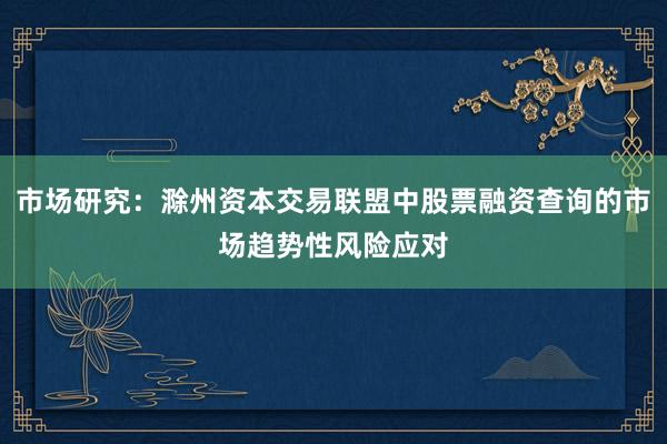 市场研究：滁州资本交易联盟中股票融资查询的市场趋势性风险应对