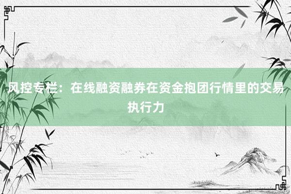 风控专栏：在线融资融券在资金抱团行情里的交易执行力