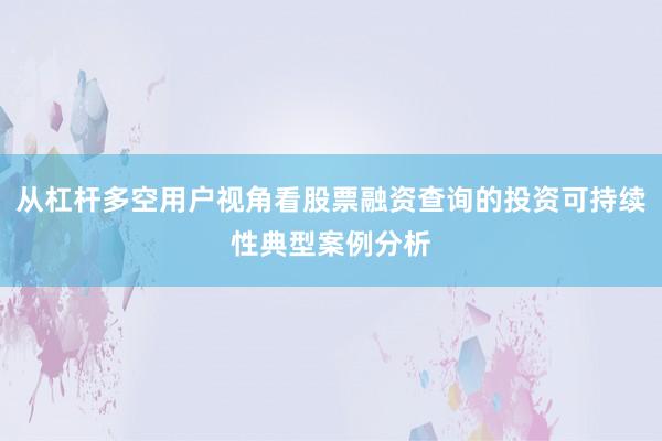 从杠杆多空用户视角看股票融资查询的投资可持续性典型案例分析