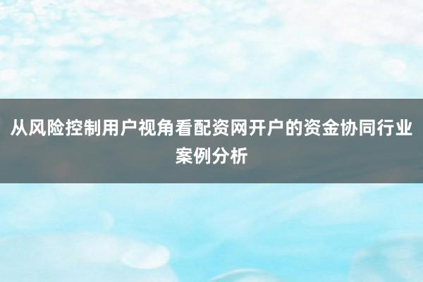 从风险控制用户视角看配资网开户的资金协同行业案例分析
