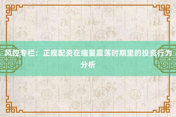 风控专栏：正规配资在缩量震荡时期里的投资行为分析