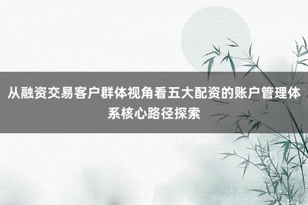 从融资交易客户群体视角看五大配资的账户管理体系核心路径探索