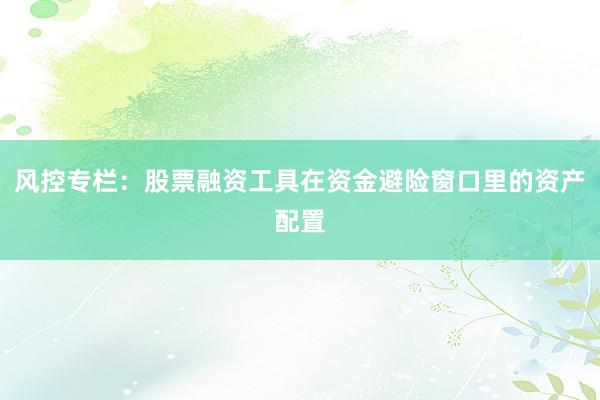 风控专栏：股票融资工具在资金避险窗口里的资产配置