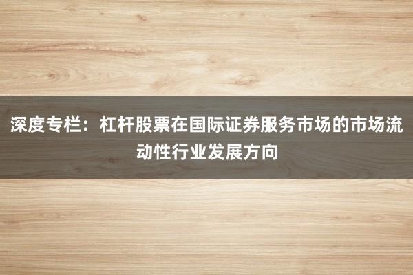 深度专栏：杠杆股票在国际证券服务市场的市场流动性行业发展方向