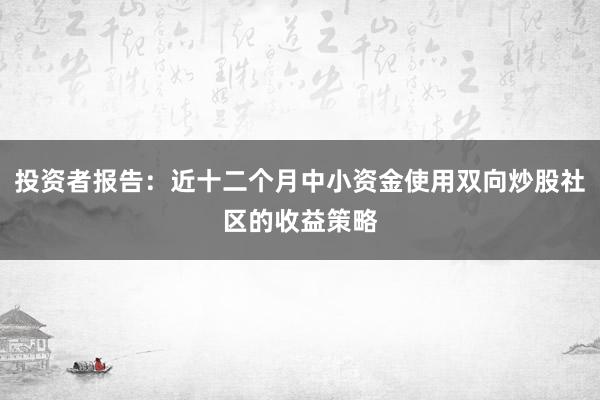 投资者报告：近十二个月中小资金使用双向炒股社区的收益策略