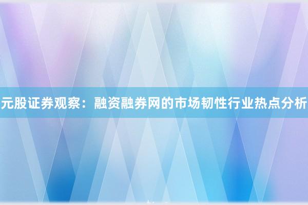 元股证券观察：融资融券网的市场韧性行业热点分析