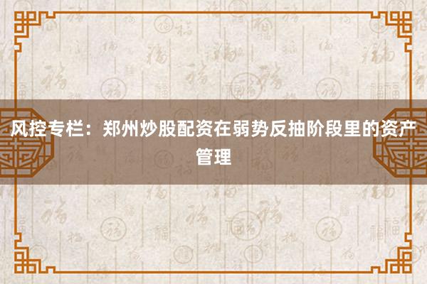 风控专栏：郑州炒股配资在弱势反抽阶段里的资产管理