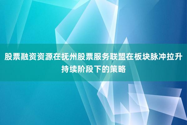 股票融资资源在抚州股票服务联盟在板块脉冲拉升持续阶段下的策略