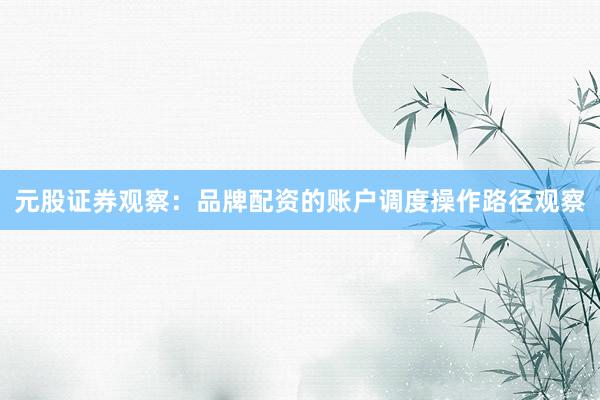 元股证券观察：品牌配资的账户调度操作路径观察