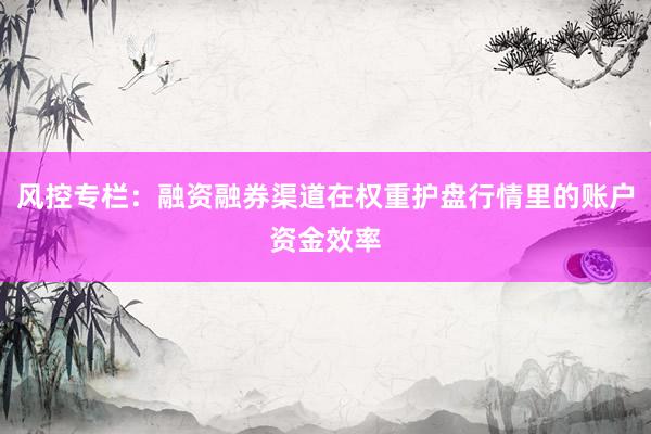 风控专栏：融资融券渠道在权重护盘行情里的账户资金效率