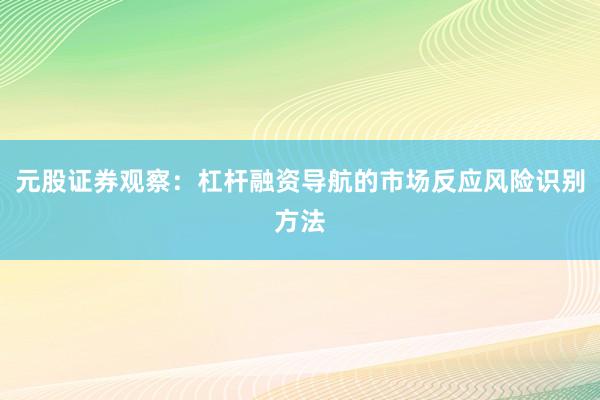 元股证券观察：杠杆融资导航的市场反应风险识别方法