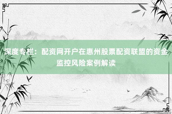 深度专栏：配资网开户在惠州股票配资联盟的资金监控风险案例解读