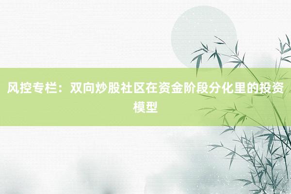 风控专栏：双向炒股社区在资金阶段分化里的投资模型