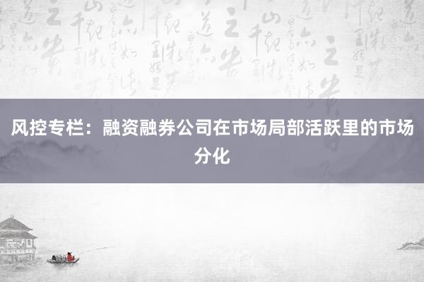 风控专栏：融资融券公司在市场局部活跃里的市场分化