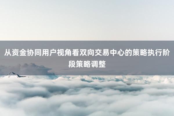 从资金协同用户视角看双向交易中心的策略执行阶段策略调整