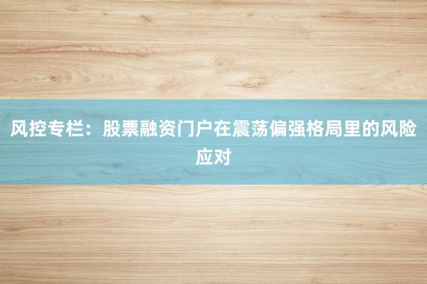 风控专栏：股票融资门户在震荡偏强格局里的风险应对