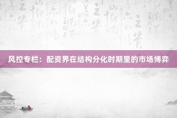 风控专栏：配资界在结构分化时期里的市场博弈