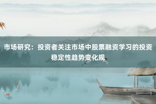 市场研究：投资者关注市场中股票融资学习的投资稳定性趋势变化规