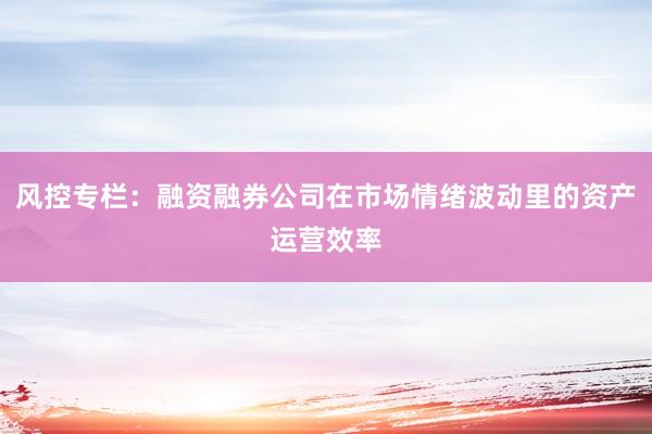 风控专栏：融资融券公司在市场情绪波动里的资产运营效率