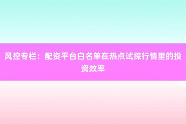 风控专栏：配资平台白名单在热点试探行情里的投资效率