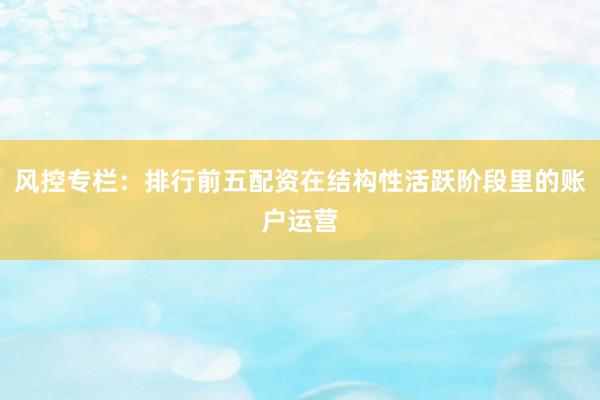 风控专栏：排行前五配资在结构性活跃阶段里的账户运营