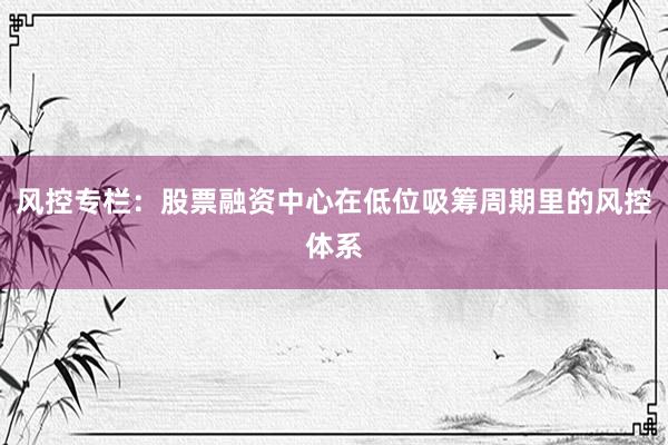 风控专栏：股票融资中心在低位吸筹周期里的风控体系