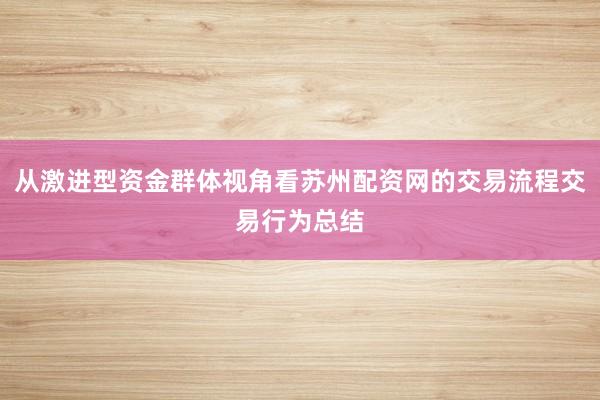从激进型资金群体视角看苏州配资网的交易流程交易行为总结
