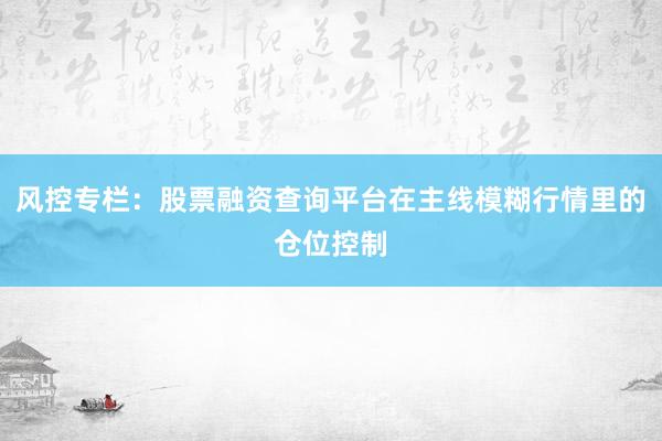 风控专栏：股票融资查询平台在主线模糊行情里的仓位控制
