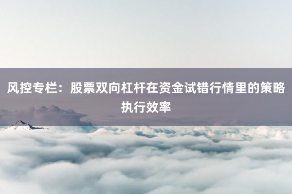 风控专栏：股票双向杠杆在资金试错行情里的策略执行效率