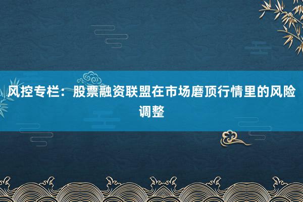 风控专栏：股票融资联盟在市场磨顶行情里的风险调整