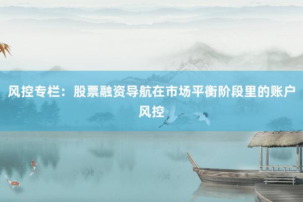 风控专栏：股票融资导航在市场平衡阶段里的账户风控