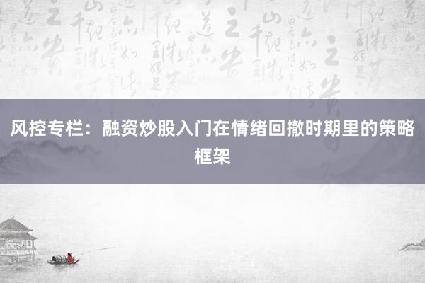风控专栏：融资炒股入门在情绪回撤时期里的策略框架
