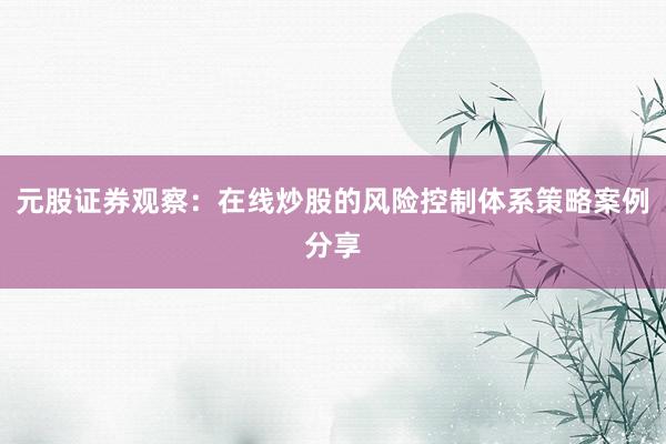 元股证券观察：在线炒股的风险控制体系策略案例分享
