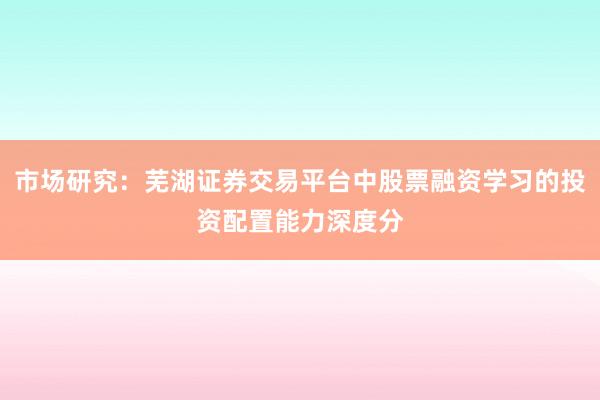 市场研究：芜湖证券交易平台中股票融资学习的投资配置能力深度分
