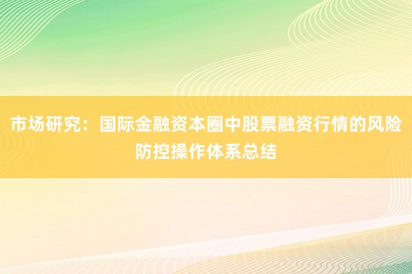 市场研究：国际金融资本圈中股票融资行情的风险防控操作体系总结