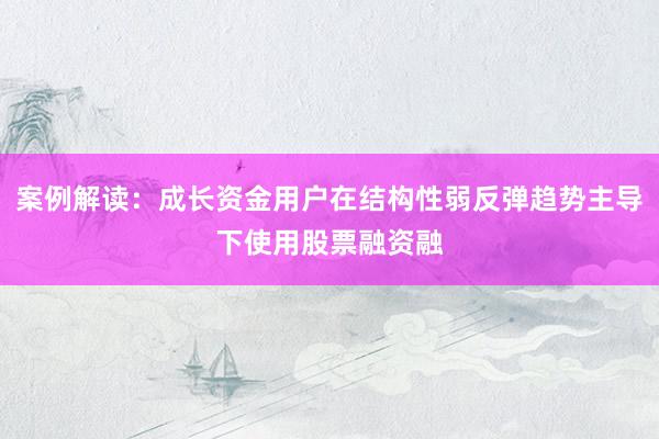 案例解读：成长资金用户在结构性弱反弹趋势主导下使用股票融资融