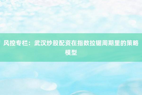 风控专栏：武汉炒股配资在指数拉锯周期里的策略模型