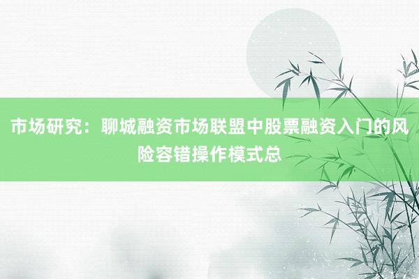 市场研究：聊城融资市场联盟中股票融资入门的风险容错操作模式总