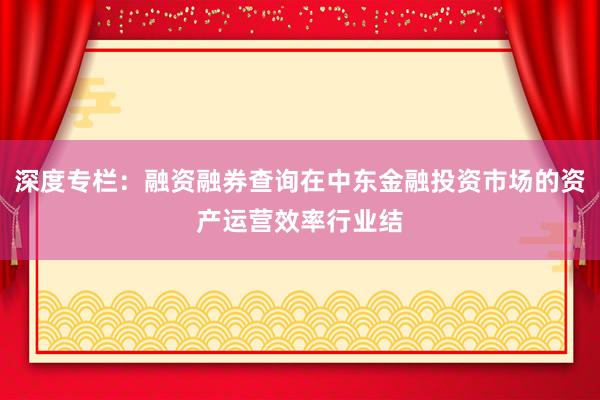 深度专栏：融资融券查询在中东金融投资市场的资产运营效率行业结