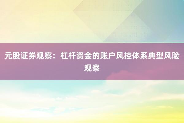 元股证券观察：杠杆资金的账户风控体系典型风险观察